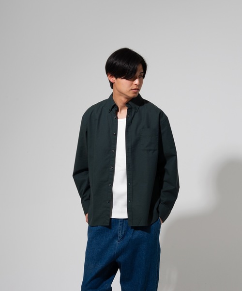Blue Standard (ブルースタンダード)の「【BLUE STANDARD】楽ケアオックスリラックスBD(ボタンダウン)ビッグシルエット長袖シャツ(オーガニックコットン使用)(シャツ/ブラウス・メンズ・ホワイト/ブルー系その他/スミクロ/ダークグリーン・X-LARGE/LARGE/MEDIUM)」の4枚目の写真