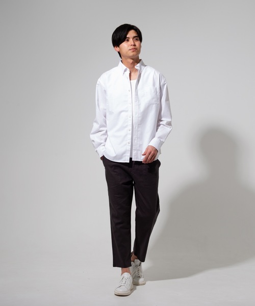 Blue Standard (ブルースタンダード)の「【BLUE STANDARD】楽ケアオックスリラックスBD(ボタンダウン)ビッグシルエット長袖シャツ(オーガニックコットン使用)(シャツ/ブラウス・メンズ・ホワイト/ブルー系その他/スミクロ/ダークグリーン・X-LARGE/LARGE/MEDIUM)」の5枚目の写真