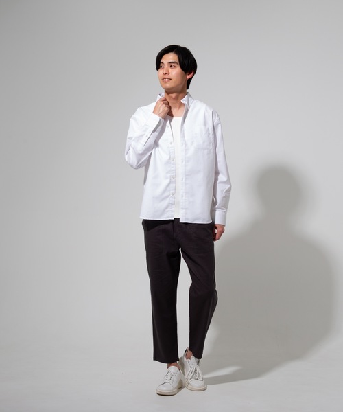 Blue Standard (ブルースタンダード)の「【BLUE STANDARD】楽ケアオックスリラックスBD(ボタンダウン)ビッグシルエット長袖シャツ(オーガニックコットン使用)(シャツ/ブラウス・メンズ・ホワイト/ブルー系その他/スミクロ/ダークグリーン・X-LARGE/LARGE/MEDIUM)」の6枚目の写真