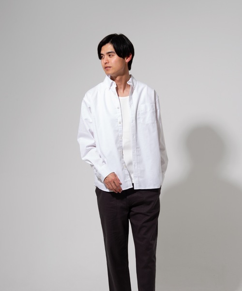 Blue Standard (ブルースタンダード)の「【BLUE STANDARD】楽ケアオックスリラックスBD(ボタンダウン)ビッグシルエット長袖シャツ(オーガニックコットン使用)(シャツ/ブラウス・メンズ・ホワイト/ブルー系その他/スミクロ/ダークグリーン・X-LARGE/LARGE/MEDIUM)」の7枚目の写真