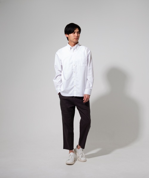 Blue Standard (ブルースタンダード)の「【BLUE STANDARD】楽ケアオックスリラックスBD(ボタンダウン)ビッグシルエット長袖シャツ(オーガニックコットン使用)(シャツ/ブラウス・メンズ・ホワイト/ブルー系その他/スミクロ/ダークグリーン・X-LARGE/LARGE/MEDIUM)」の8枚目の写真