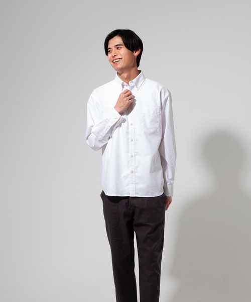 Blue Standard (ブルースタンダード)の「【BLUE STANDARD】楽ケアオックスリラックスBD(ボタンダウン)ビッグシルエット長袖シャツ(オーガニックコットン使用)(シャツ/ブラウス・メンズ・ホワイト/ブルー系その他/スミクロ/ダークグリーン・X-LARGE/LARGE/MEDIUM)」の10枚目の写真