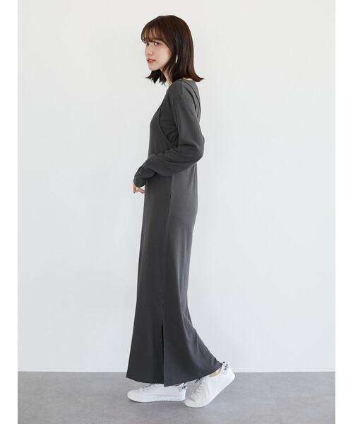 Green　Parks（グリーンパークス）の「SET2点　ロンＴ＋カットキャミワンピ＊（ワンピース・レディース・チャコールグレー/カーキ・FREE）」の3枚目の写真