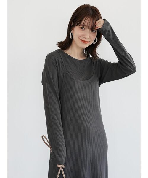 Green　Parks（グリーンパークス）の「SET2点　ロンＴ＋カットキャミワンピ＊（ワンピース・レディース・チャコールグレー/カーキ・FREE）」の8枚目の写真