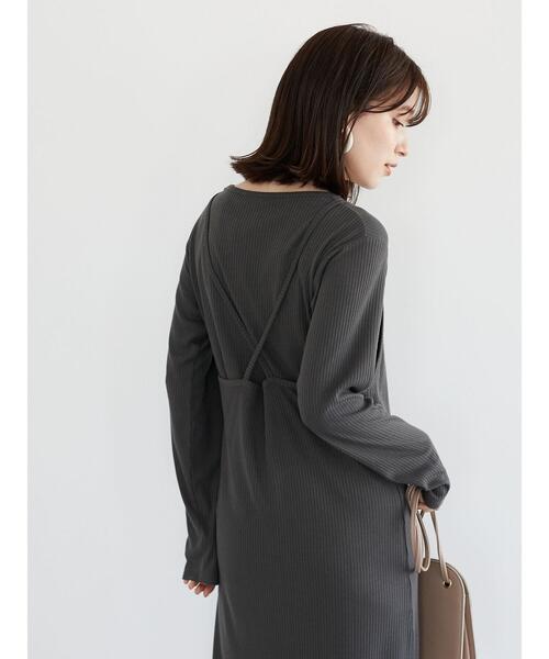 Green　Parks（グリーンパークス）の「SET2点　ロンＴ＋カットキャミワンピ＊（ワンピース・レディース・チャコールグレー/カーキ・FREE）」の9枚目の写真