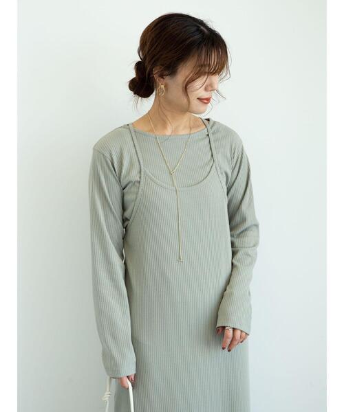 Green　Parks（グリーンパークス）の「SET2点　ロンＴ＋カットキャミワンピ＊（ワンピース・レディース・チャコールグレー/カーキ・FREE）」の13枚目の写真