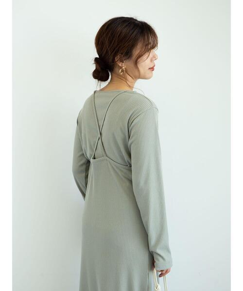 Green　Parks（グリーンパークス）の「SET2点　ロンＴ＋カットキャミワンピ＊（ワンピース・レディース・チャコールグレー/カーキ・FREE）」の14枚目の写真