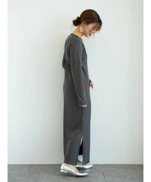 Green　Parks（グリーンパークス）の「SET2点　ロンＴ＋カットキャミワンピ＊（ワンピース・レディース・チャコールグレー/カーキ・FREE）」の16枚目の写真