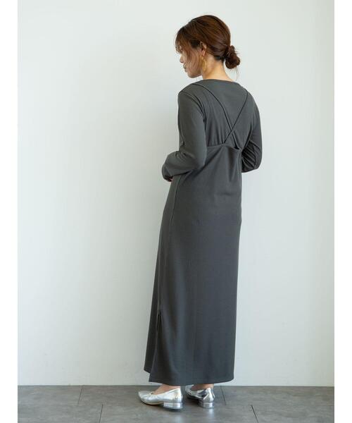 Green　Parks（グリーンパークス）の「SET2点　ロンＴ＋カットキャミワンピ＊（ワンピース・レディース・チャコールグレー/カーキ・FREE）」の17枚目の写真