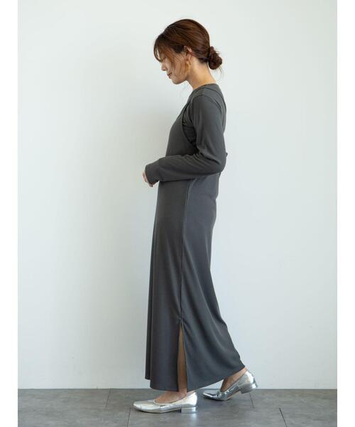 Green　Parks（グリーンパークス）の「SET2点　ロンＴ＋カットキャミワンピ＊（ワンピース・レディース・チャコールグレー/カーキ・FREE）」の18枚目の写真
