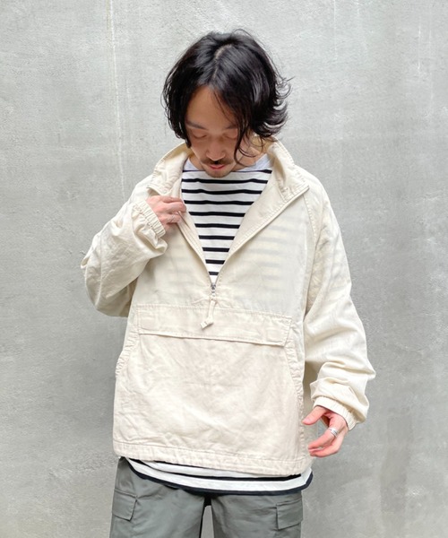 CIAOPANIC TYPY（チャオパニックティピー）の「光沢リネンアノラックスタンドジャケット（ブルゾン・メンズ・オフホワイト/カーキ/ブルー・S/M/L/XL）」の6枚目の写真