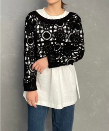 クロップド丈クロシェ編みプルオーバー