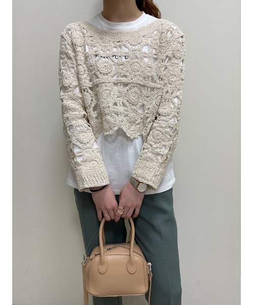 DAIS-Y（デイジー）の「クロップド丈クロシェ編みプルオーバー（ニット/セーター・レディース・ブラック/ベージュ/ブルー・FREE）」の11枚目の写真