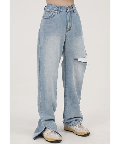 MASONPRINCE】Cut up edging unilateral slit denim pants