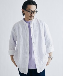 スーパーリネン バンドカラー オーバーサイズ シャツ ダイ