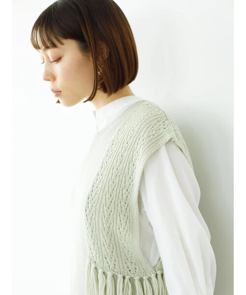 koe（コエ）の「透かし編みフリンジベスト*（ベスト・レディース・ライトカーキ/ホワイト・FREE）」の8枚目の写真
