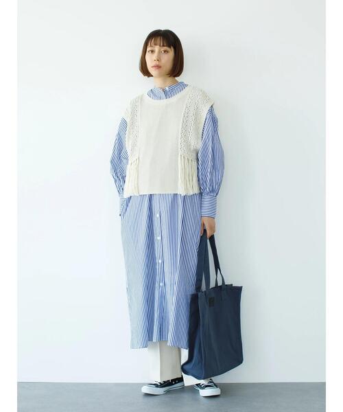 koe（コエ）の「透かし編みフリンジベスト*（ベスト・レディース・ライトカーキ/ホワイト・FREE）」の10枚目の写真