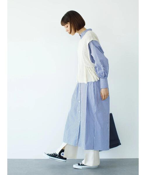 koe（コエ）の「透かし編みフリンジベスト*（ベスト・レディース・ライトカーキ/ホワイト・FREE）」の11枚目の写真