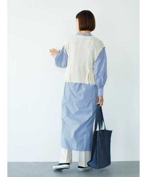 koe（コエ）の「透かし編みフリンジベスト*（ベスト・レディース・ライトカーキ/ホワイト・FREE）」の12枚目の写真