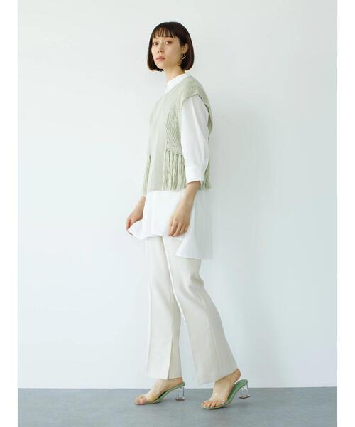 koe（コエ）の「透かし編みフリンジベスト*（ベスト・レディース・ライトカーキ/ホワイト・FREE）」の13枚目の写真