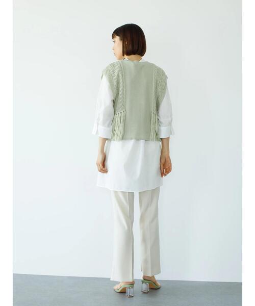 koe（コエ）の「透かし編みフリンジベスト*（ベスト・レディース・ライトカーキ/ホワイト・FREE）」の14枚目の写真