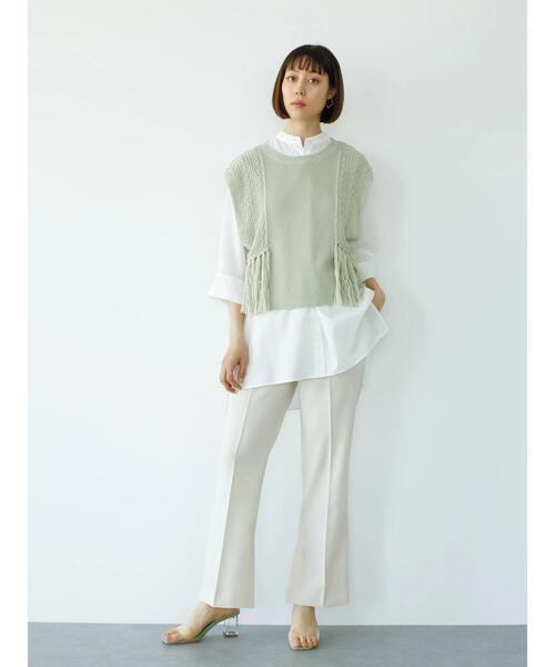 koe（コエ）の「透かし編みフリンジベスト*（ベスト・レディース・ライトカーキ/ホワイト・FREE）」の15枚目の写真