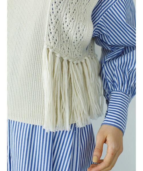 koe（コエ）の「透かし編みフリンジベスト*（ベスト・レディース・ライトカーキ/ホワイト・FREE）」の16枚目の写真