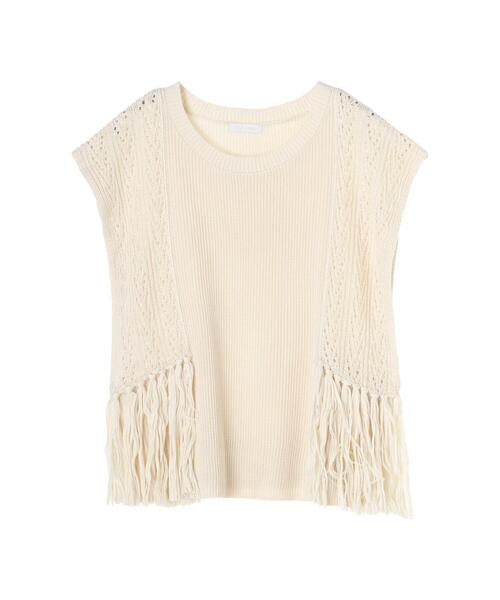 koe（コエ）の「透かし編みフリンジベスト*（ベスト・レディース・ライトカーキ/ホワイト・FREE）」の21枚目の写真