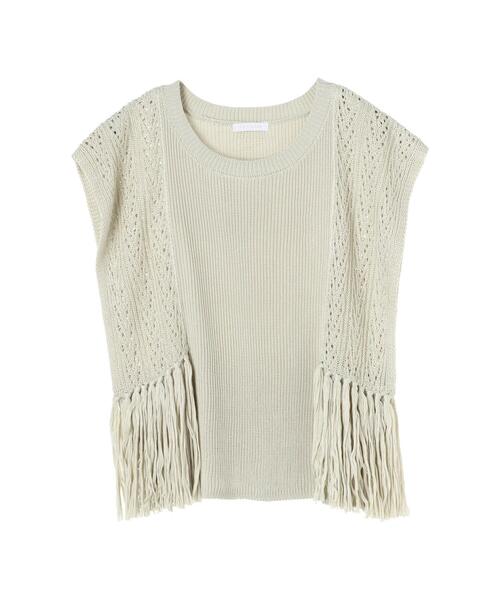 koe（コエ）の「透かし編みフリンジベスト*（ベスト・レディース・ライトカーキ/ホワイト・FREE）」の22枚目の写真