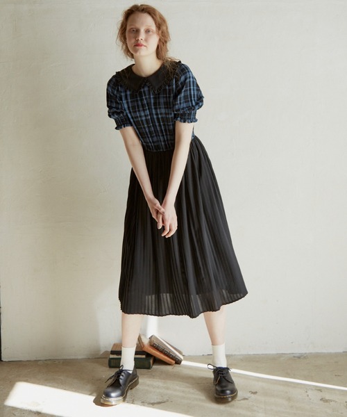 idem（イデム）の「big collar check onepiece/ビッグカラー
