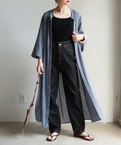 feepur（フェピュール）の「ロングシアーシャツワンピース（シャツワンピース・レディース・ブルーグレー/ラベンダー/ピンクベージュ・MEDIUM）」の8枚目の写真