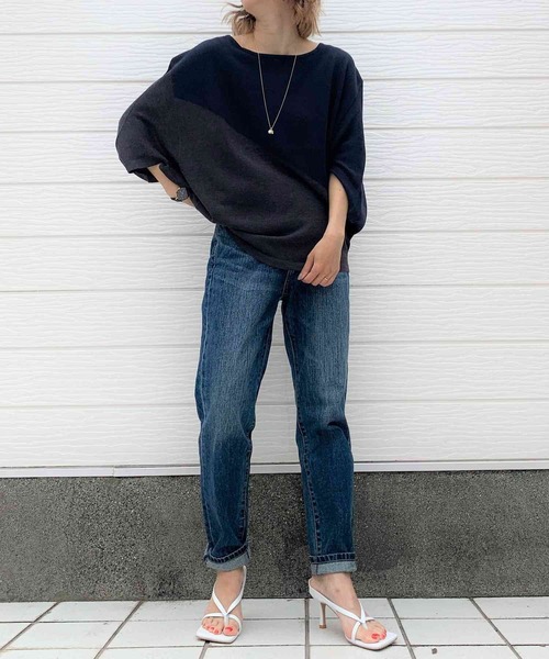 Q（キュー）の「インターシャバイカラーニット（ニット/セーター・レディース・カーキ/アイボリー/ネイビー・MEDIUM）」の9枚目の写真