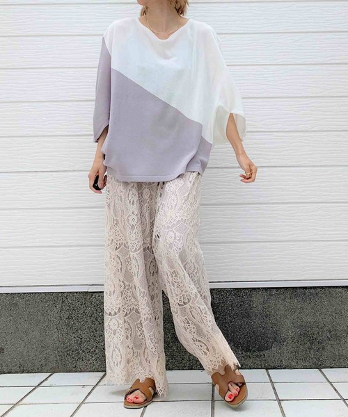 Q（キュー）の「インターシャバイカラーニット（ニット/セーター・レディース・カーキ/アイボリー/ネイビー・MEDIUM）」の11枚目の写真