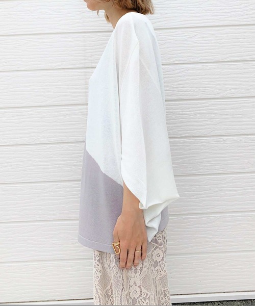 Q（キュー）の「インターシャバイカラーニット（ニット/セーター・レディース・カーキ/アイボリー/ネイビー・MEDIUM）」の5枚目の写真