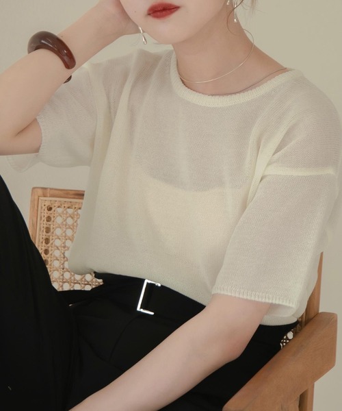 Amiur（エミレ）の「light touch tops（Tシャツ/カットソー・レディース・ベージュ/ブラウン/ホワイト/ブルー系・FREE）」の2枚目の写真