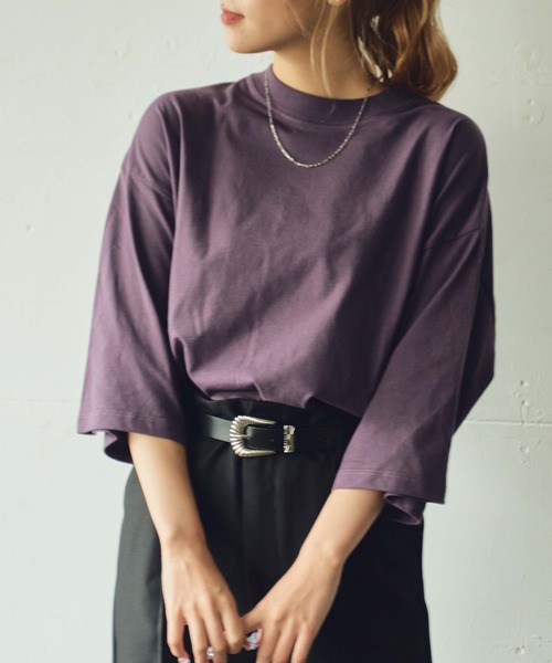 WEGO(ウィゴー)の「WEGO/【ZOZOTOWN&一部店限定】コットンワイドモックネックTシャツ(Tシャツ/カットソー・レディース・ホワイト/ブラック/パープル/ワイン/グリーン/ライトブラウン・FREE)」の5枚目の写真