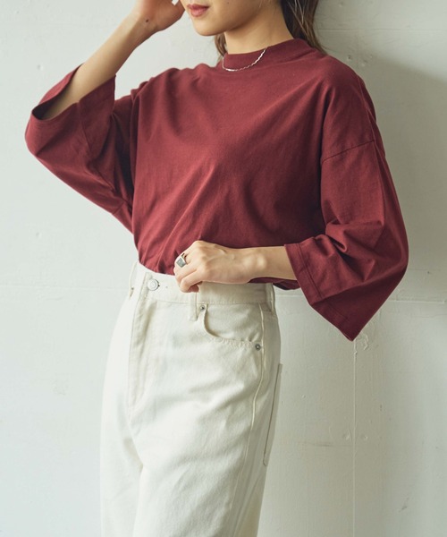 WEGO(ウィゴー)の「WEGO/【ZOZOTOWN&一部店限定】コットンワイドモックネックTシャツ(Tシャツ/カットソー・レディース・ホワイト/ブラック/パープル/ワイン/グリーン/ライトブラウン・FREE)」の6枚目の写真