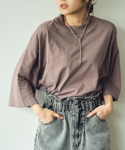 WEGO(ウィゴー)の「WEGO/【ZOZOTOWN&一部店限定】コットンワイドモックネックTシャツ(Tシャツ/カットソー・レディース・ホワイト/ブラック/パープル/ワイン/グリーン/ライトブラウン・FREE)」の3枚目の写真