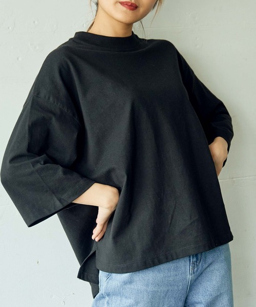 WEGO(ウィゴー)の「WEGO/【ZOZOTOWN&一部店限定】コットンワイドモックネックTシャツ(Tシャツ/カットソー・レディース・ホワイト/ブラック/パープル/ワイン/グリーン/ライトブラウン・FREE)」の2枚目の写真
