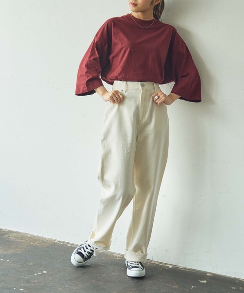 WEGO(ウィゴー)の「WEGO/【ZOZOTOWN&一部店限定】コットンワイドモックネックTシャツ(Tシャツ/カットソー・レディース・ホワイト/ブラック/パープル/ワイン/グリーン/ライトブラウン・FREE)」の15枚目の写真