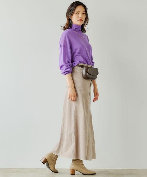 green label relaxing（グリーンレーベルリラクシング）の「リメイク風 フレア コーデュロイ デニム スカート（スカート・レディース・ベージュ/モカ/コバルトブルー・38/36）」の8枚目の写真