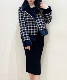 MIIA | フェイクムートンツィードジャケット(ムートンコート)