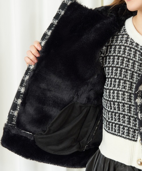 MIIA（ミーア）の「フェイクムートンツィードジャケット（ムートンコート・レディース・ブラック系その他/ホワイト系その他2・FREE）」の5枚目の写真