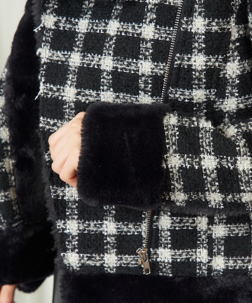 MIIA（ミーア）の「フェイクムートンツィードジャケット（ムートンコート・レディース・ブラック系その他/ホワイト系その他2・FREE）」の4枚目の写真