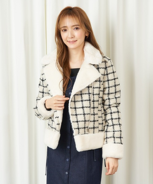 MIIA（ミーア）の「フェイクムートンツィードジャケット（ムートンコート・レディース・ブラック系その他/ホワイト系その他2・FREE）」の12枚目の写真