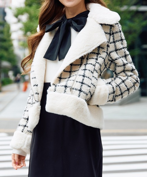 MIIA（ミーア）の「フェイクムートンツィードジャケット（ムートンコート・レディース・ブラック系その他/ホワイト系その他2・FREE）」の3枚目の写真