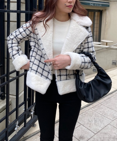 MIIA（ミーア）の「フェイクムートンツィードジャケット（ムートンコート・レディース・ブラック系その他/ホワイト系その他2・FREE）」の22枚目の写真