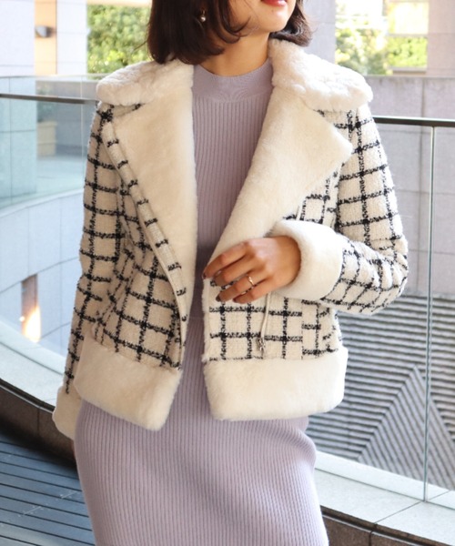 MIIA（ミーア）の「フェイクムートンツィードジャケット（ムートンコート・レディース・ブラック系その他/ホワイト系その他2・FREE）」の17枚目の写真