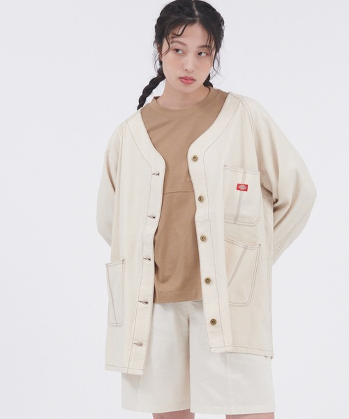 Dickies(ディッキーズ)の「Dickies/ディッキーズ コットンツイル ワークラグランハーフノーカラーコート(ノーカラーコート・レディース・ブラウン/オフホワイト/ブラック・M/L)」の18枚目の写真