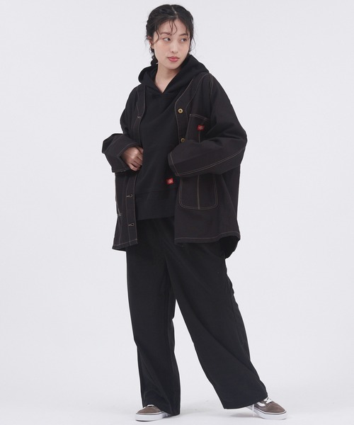 Dickies(ディッキーズ)の「Dickies/ディッキーズ コットンツイル ワークラグランハーフノーカラーコート(ノーカラーコート・レディース・ブラウン/オフホワイト/ブラック・M/L)」の20枚目の写真